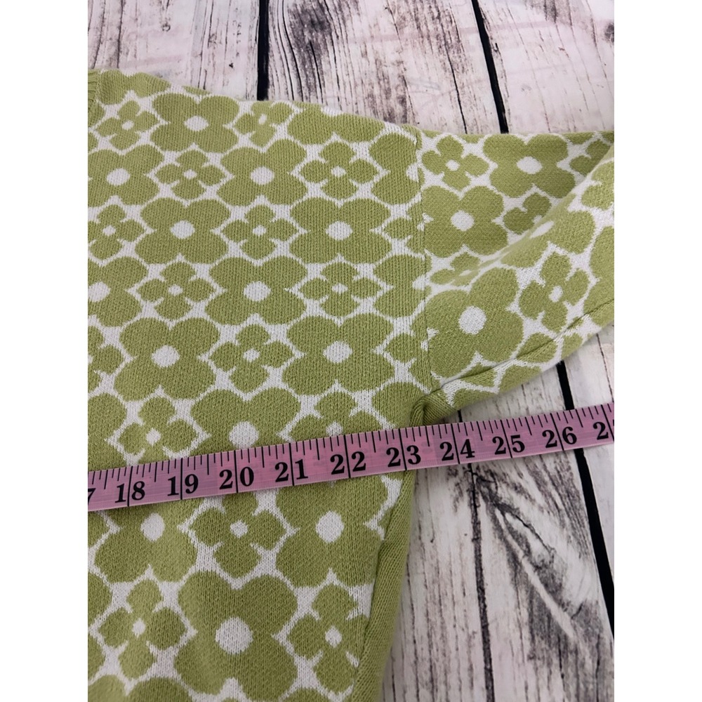 Hollister Green Floral Geometric Cropped Knit Sweater Womens Large 100% Cotton - Picture 5 of 7